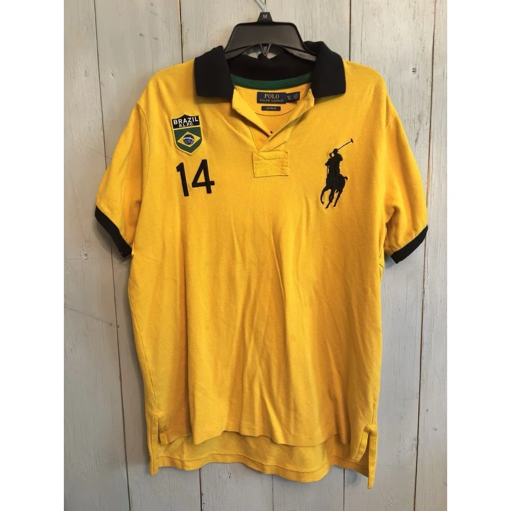 Polo Ralph Lauren Shirt Mens XL Yellow Polo World Cup Olympic 14 BRAZIL RARE